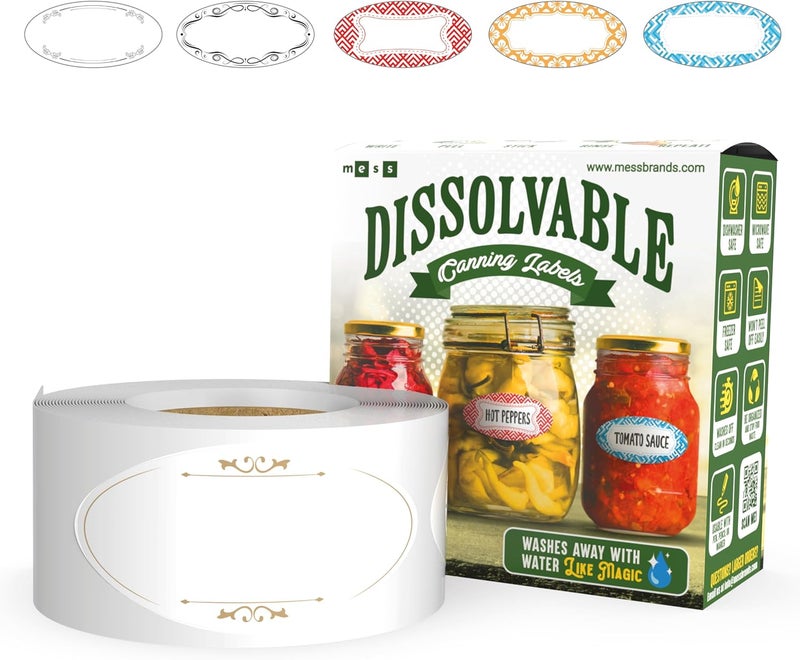 MESS Dissolvable Canning Labels for Jars - 1x2.25 in., 150/Roll - Removable Stickers (Classic) for Jam and Preserves - Image 2